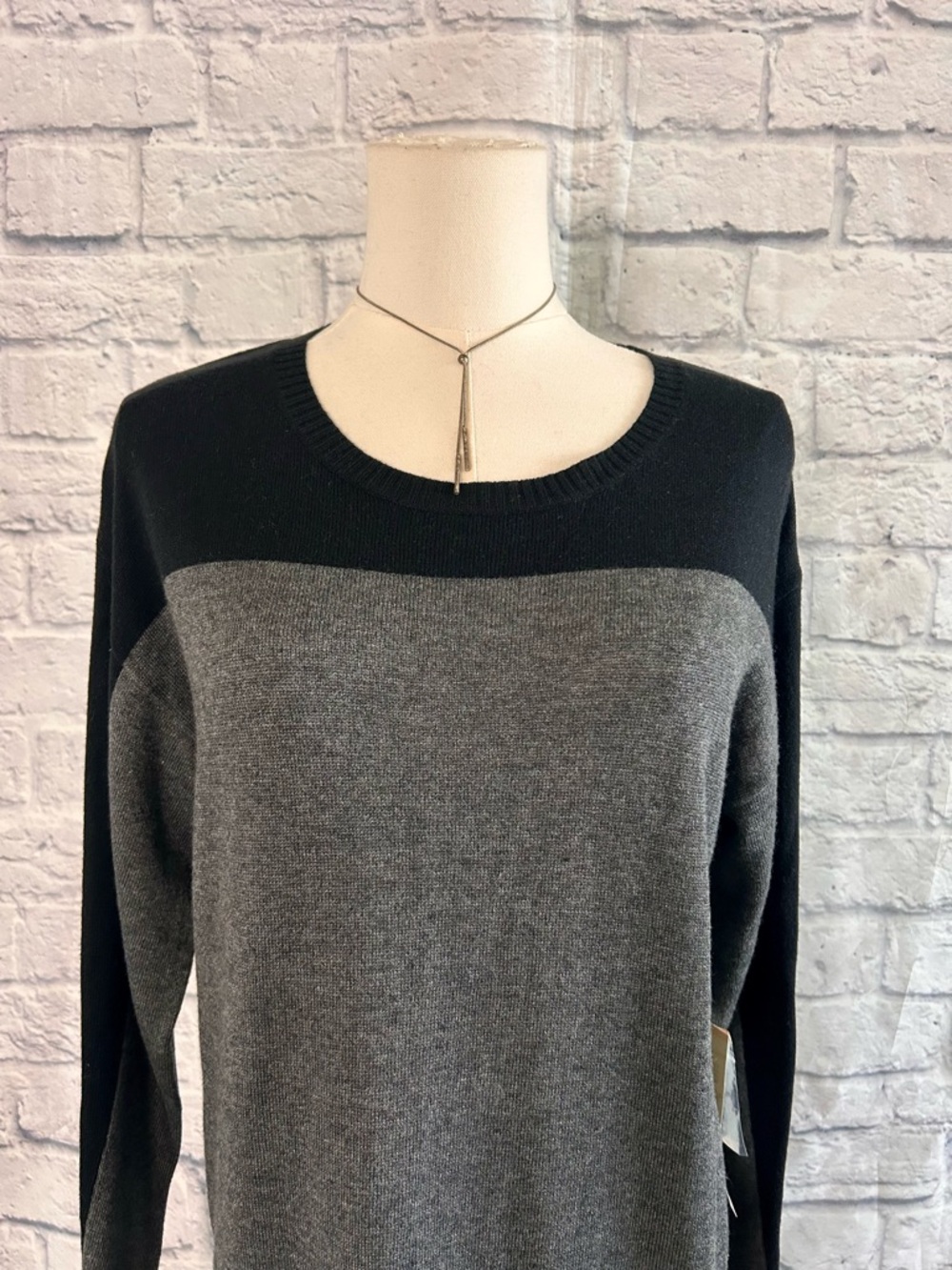 Evan Picone Knit Dress Gray and Black Long Sleeve Midi Office Career Emo Boss - Picture 4 of 14